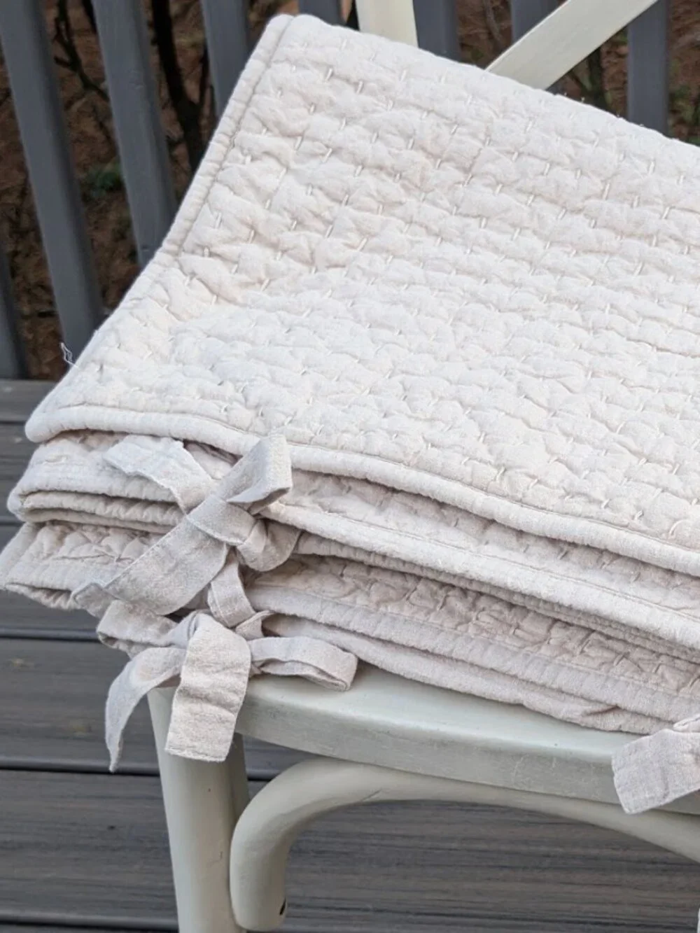 Pottery Barn Set of 2 Pick Stitch Standard Pillow Shams Oatmeal Cotton & Linen